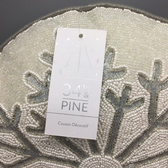 34th&Pine Christmas Silver Snowflake Beaded Sequins Accent Pillow Holiday 15" - Picture 3 of 10